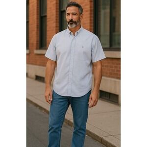 Ralph Lauren Shirt Men's XL Striped Blue Seersucker‎ Short Sleeve Preppy